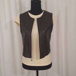 Objects D’Art Brown Pleather & Knit Vest Size Med 90s Artsy Vintage Made in USA